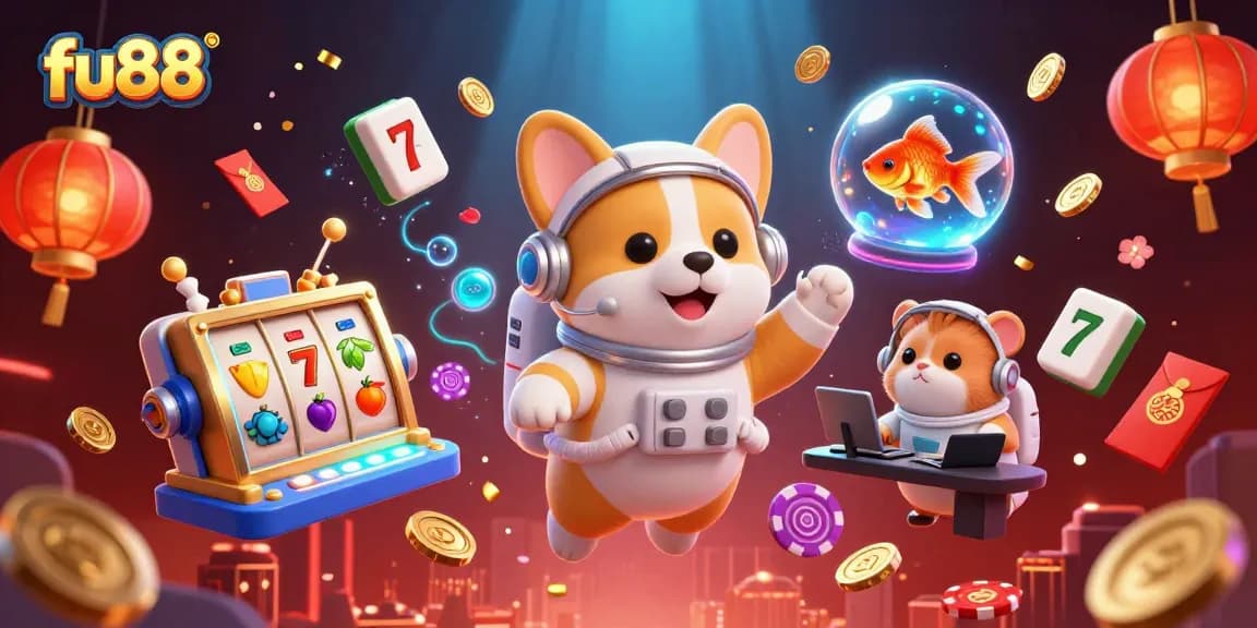 fu88 showcases a dynamic space casino scene with 3D characters, immersive gaming elements and vibrant visuals