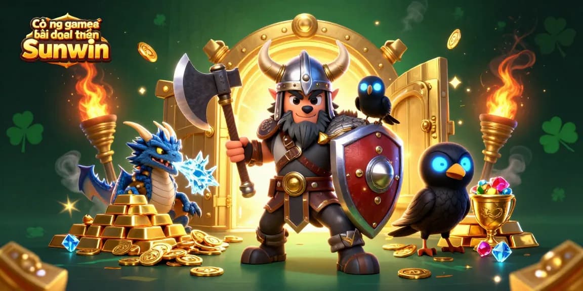 Cổng game bài đổi thưởng Sunwin showcases an immersive 3D scene with cartoon characters and vibrant gaming elements.
