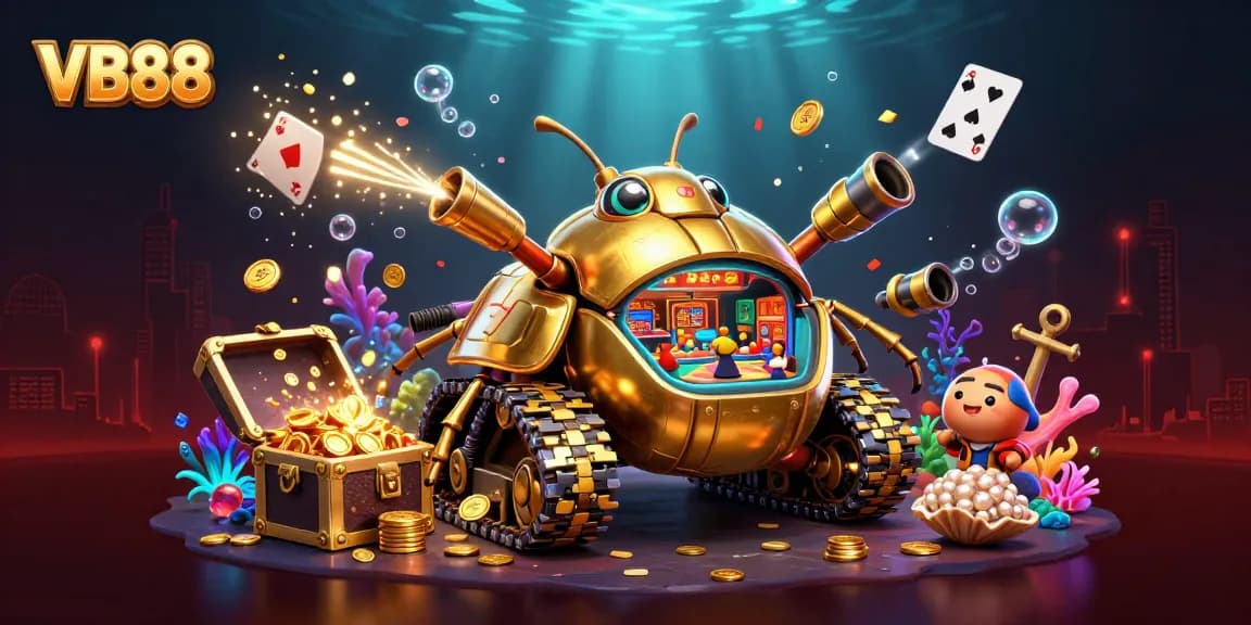VB88 celebrates casino excitement with a golden beetle tank bursting with immersive gameplay elements.