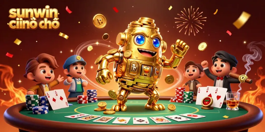 Experience the thrill of gaming with the sunwin chính chủ 3D golden golem, poker elements, and energetic atmosphere.