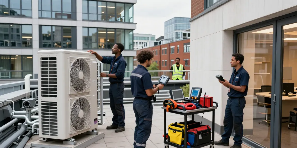 Team providing commercial property maintenance services in London, showcasing professionalism and teamwork in urban setting.