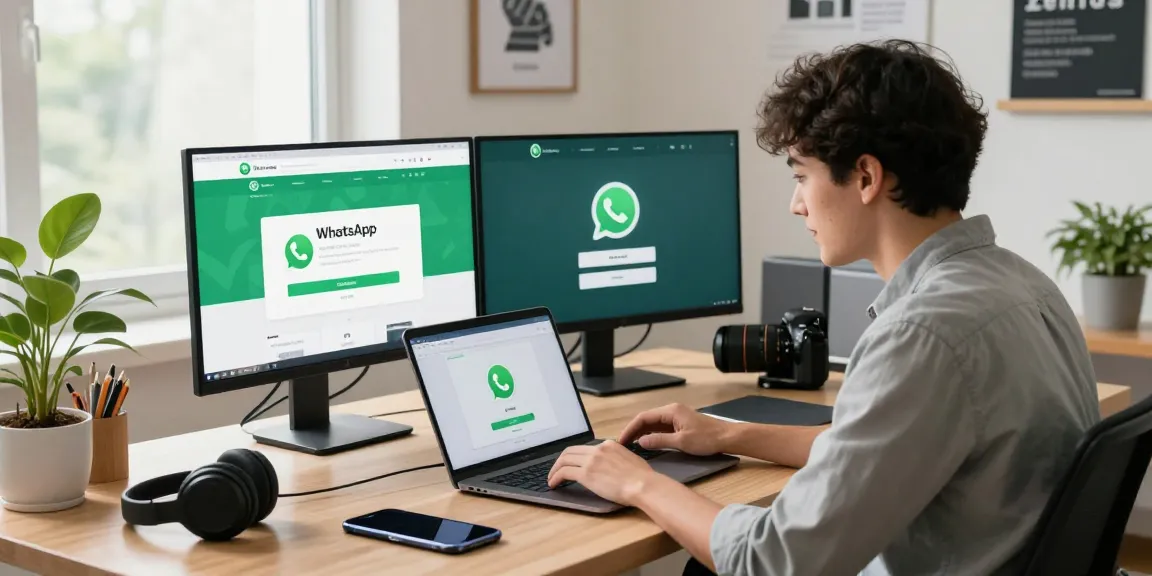 Excited professional downloading WhatsApp下載 on a sleek laptop in a modern office
