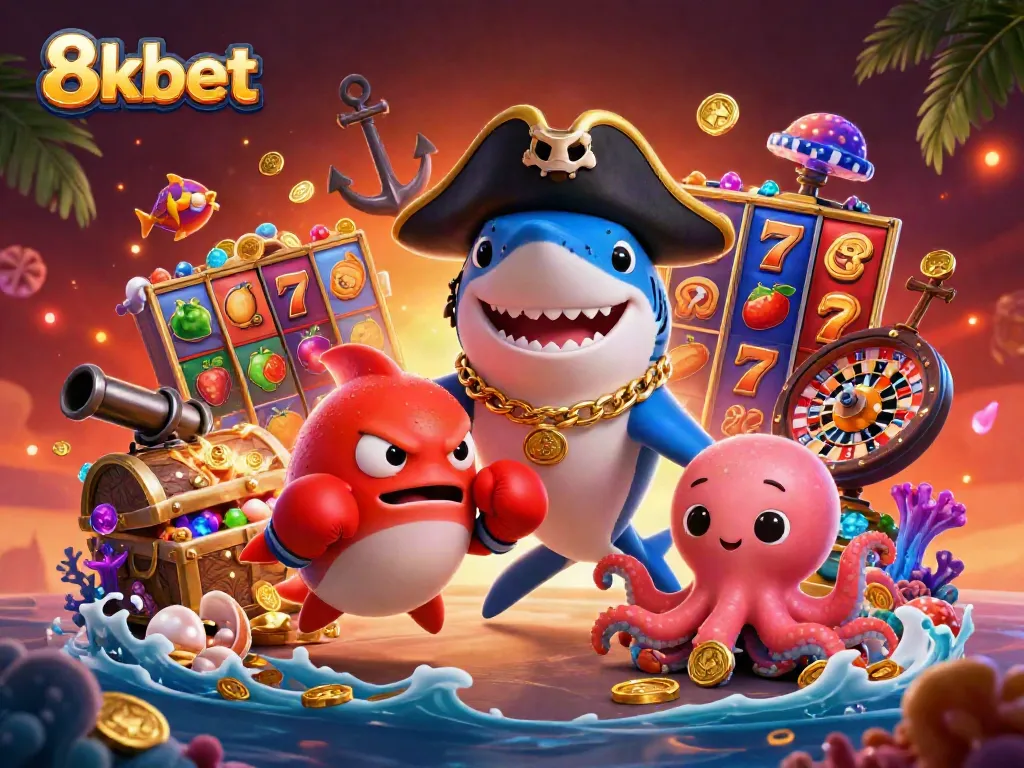 Experience thrilling 8xbet moments with games of chance and vibrant characters in a 3D casino setting.