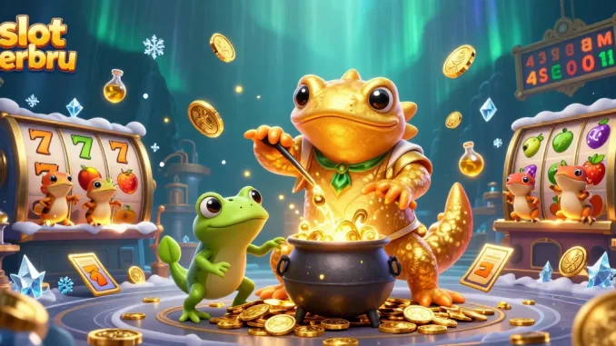 Spin the latest slot terbaru reels with vibrant golden alchemist characters and exciting game elements.