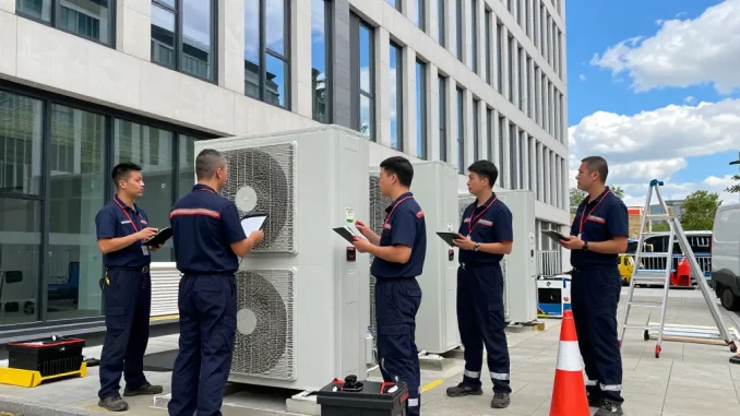 Technicians performing commercial property maintenance services in London, ensuring optimal building performance and safety.