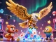 Experience thrilling gaming action with sunwin808 as a golden eagle soars through holographic cards in a vibrant casino world.