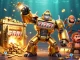 Dhani win platform showcasing thrilling gameplay with a powerful gorilla mech and treasures.