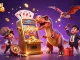 Experience the excitement at nhà cái man88 with cartoon dinosaurs in a flashy casino scene.