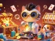 Engage with the thrilling world of okfun as a mad scientist cat crafts gold coins amidst a vibrant casino scene.