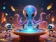 Engage with sunwin chính chủ as a 3D cartoon alien octopus plays poker amidst vivid casino elements.