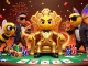 Experience the thrill of new aus online casino with a dynamic scene featuring gambling icons.