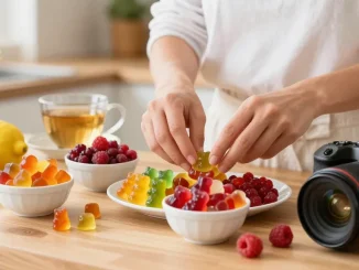 CBD Gummies Canada from www.cbdnorth.co/product/cbd-gummies-edibles beautifully arranged with fresh fruits, showcasing organic ingredients for wholesome relaxation.